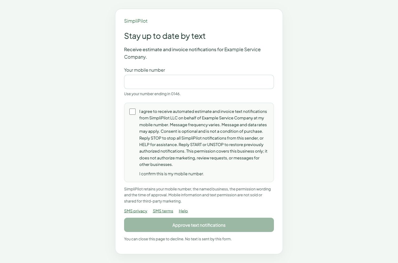 Screenshot of the software’s consent form using generic example data; no customer consent is recorded here.